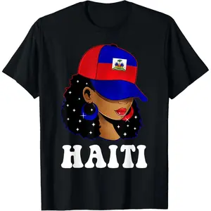 100% Cotton Haiti Flag Proud Haitian Girl Black Woman Patriotic T-Shirt