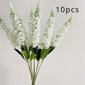 10pcs of hyacinth artificial flower delphinium violet home wedding home decor flower arrangement, perfect for home, office, cafe decoration and valentine's day gifts, vibrant white  in a clear glass vase, Artificial Flower Arrangements