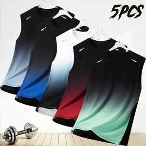 5-Pack Men’s Gradient Color Dry Breathable Sleeveless Sports Tank Tops, American Professional Fitness Style, Cooling Breathable Skin-Friendly Fabric for a Cool Feel, Sweat Wicking Non-Restrictive Fit, Crew Neck Design Doesn’t Choke the Neck, Gradient Colo