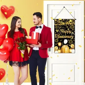 2D Flat Door Banner 1pc, Anniversary Party Decoration, Happy Anniversary Door Sign, Wedding Memorial Day Decorations