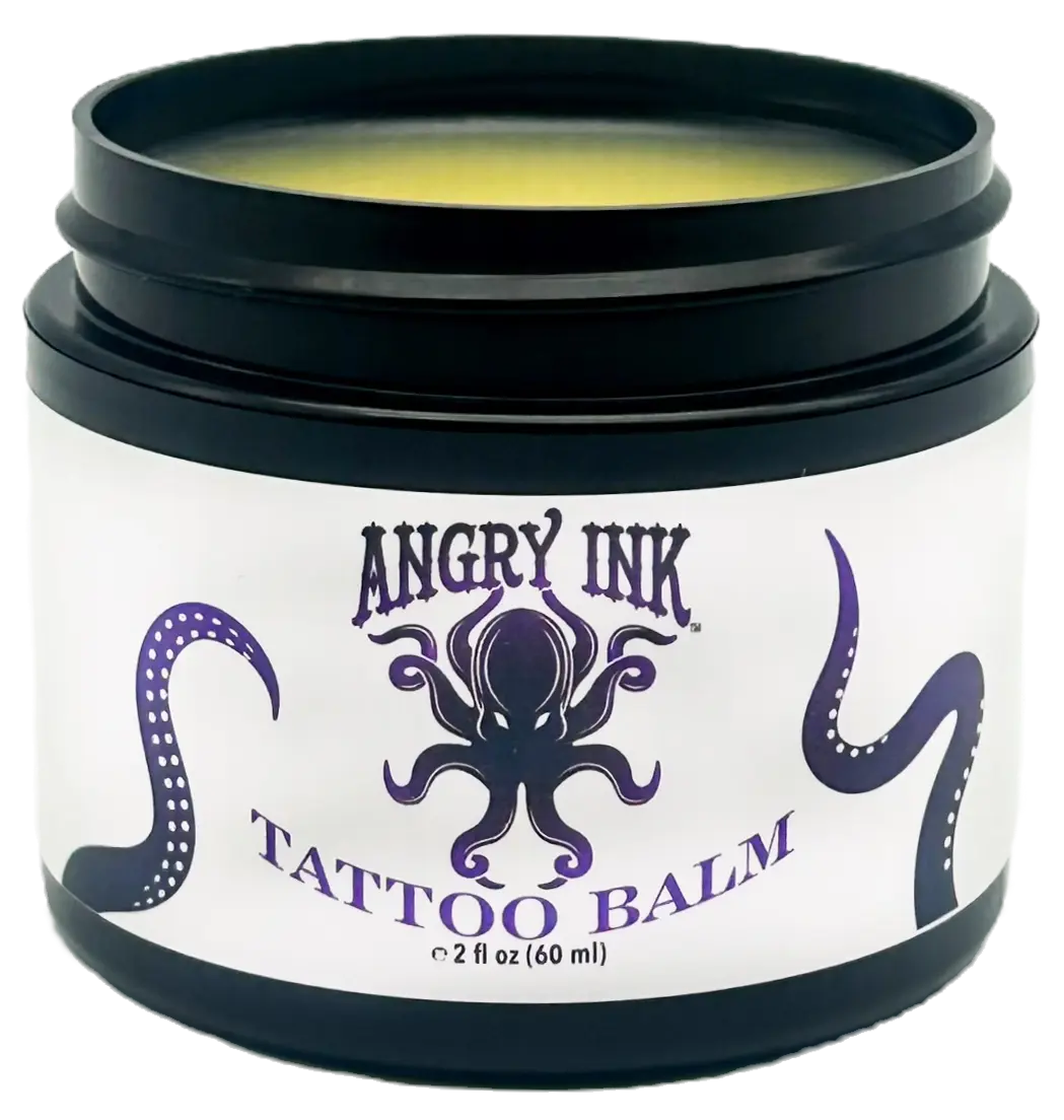 Angry Ink Tattoo Balm with Natural Ingredients | Aftercare for Fast Recovery. NO PETROLEUM. Soothing comfort for redness and itching. Great used as a Glide! (2 oz)