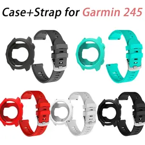 Case+Strap Compatible for Garmin Forerunner 245, 20mm Silicone Replacement Bands and Soft Silicone Protective Case