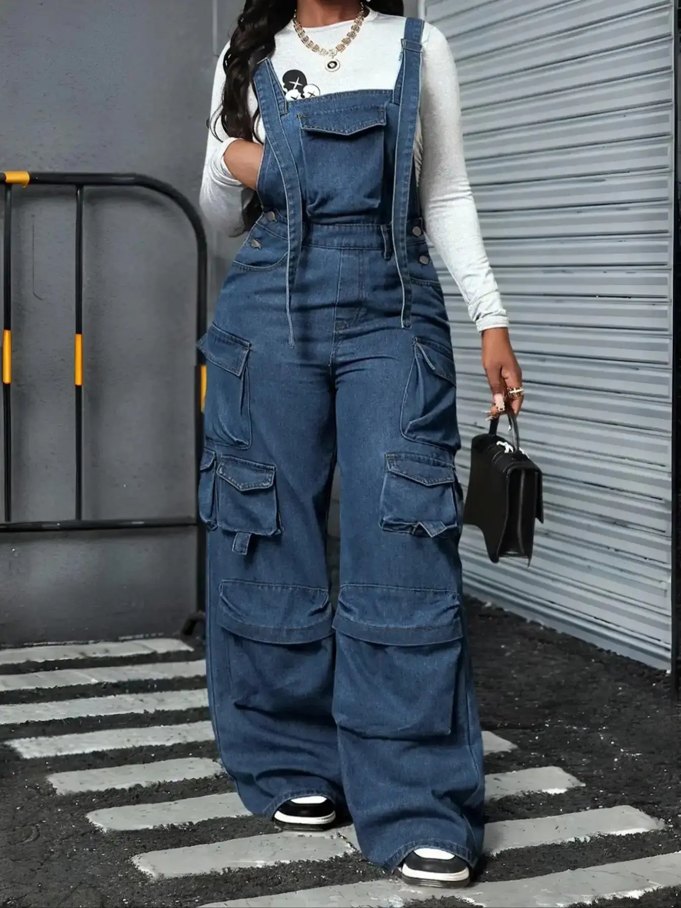 Women's Vibrant Adjustable Strap Denim Workwear Jumpsuit Winter Outfits, Loose Fit Fashion Casual Overall, Spring & Fall Style, Comfortable and Stylish, Aesthetics, Daily Everyday Essential, Trendy, one-piece wonder