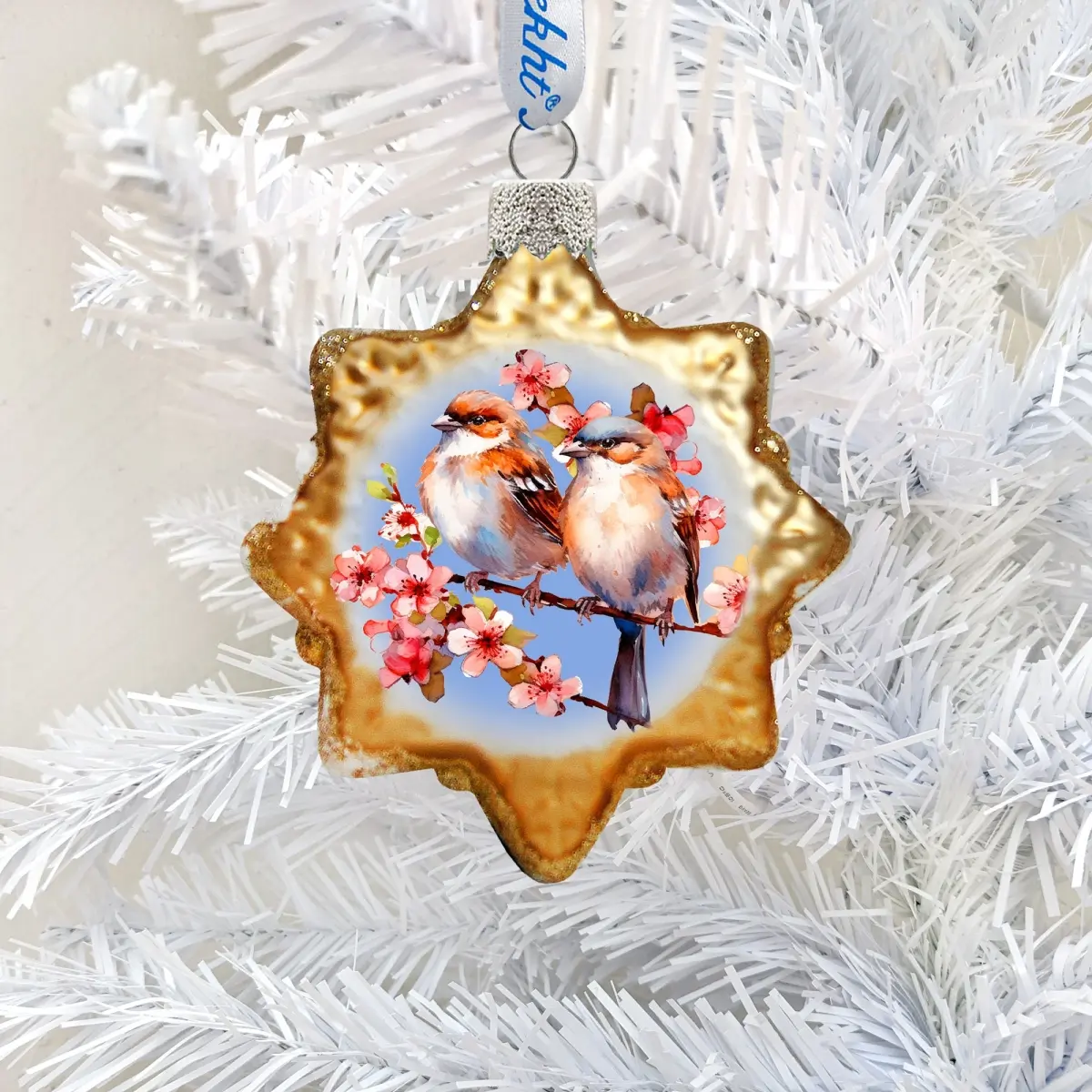 Designocracy 776008 Handmade Satin Spring Sparrows Mercury Glass Ornaments, 3x2 in, Gold & Silver Sparkling Miniature Christmas Decorations, Mother-Focused Holiday Home Gift Boxes