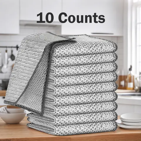 10-Count Mesh Dishwashing Rags, Long-Lasting Non-Scratch Cleaner Cloths, All-Purpose Reusable Wet-Dry Kitchen Cleaner for Sinks, Pots