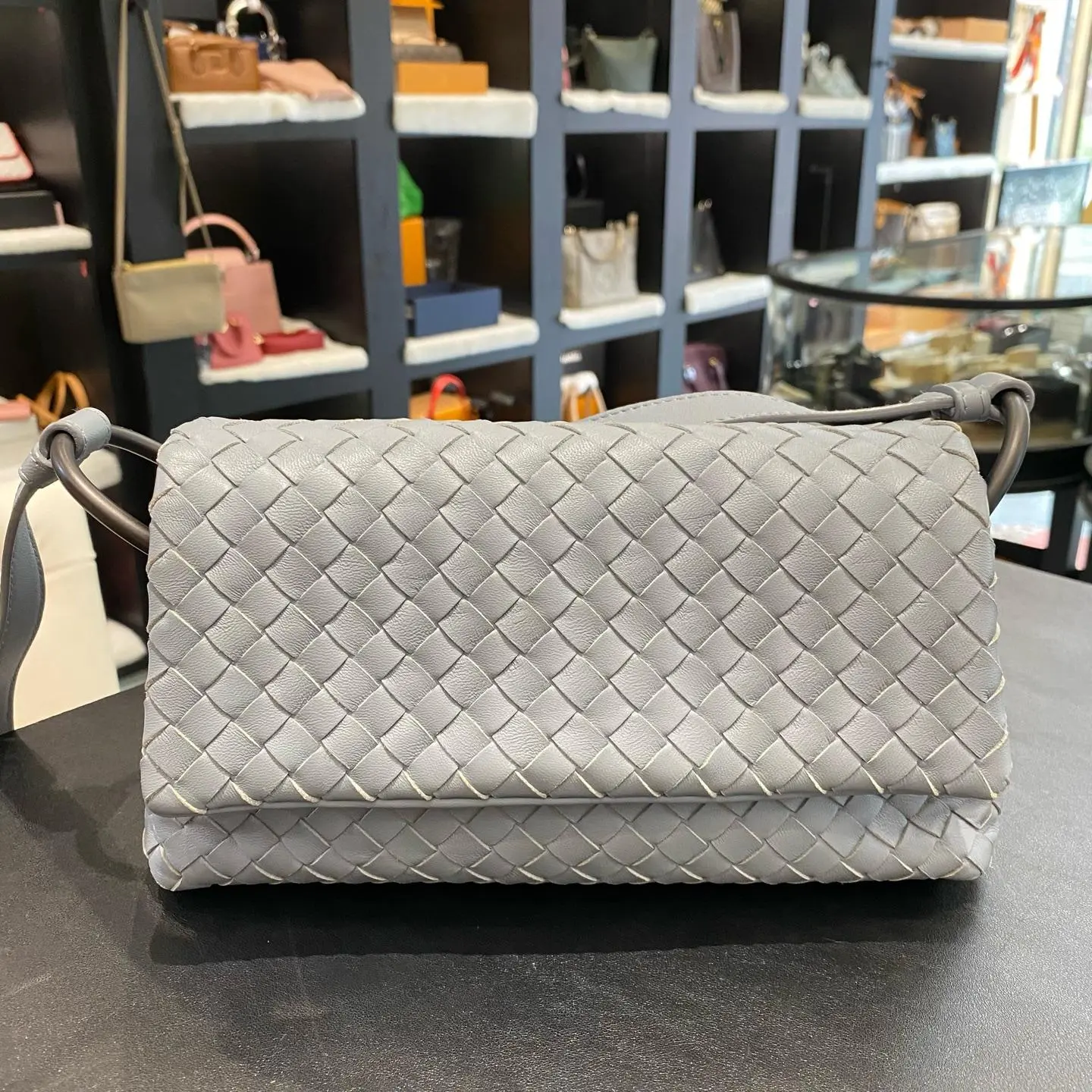 Pre-owned Bottega Veneta Bv Bottega Veneta Cobbler woven flap small crossbody bag, light blue, size 23x14cn XH 21948881