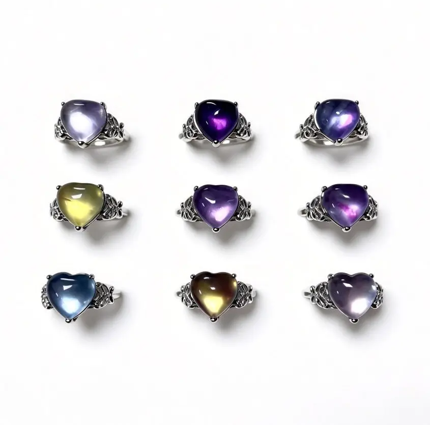Fluorite Heart Copper Silver Plated Ring