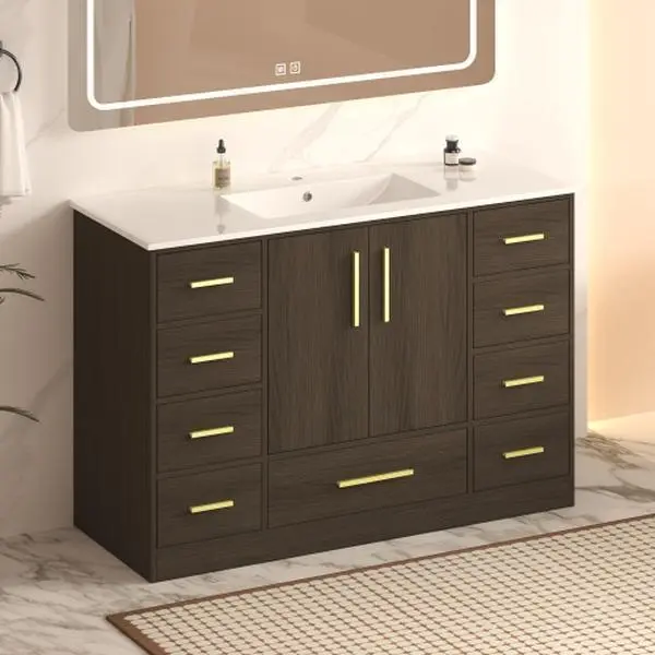Bellemave 48" Modern Storage Bathroom Floor Cabinet Vanity - 2 Soft-Close Doors, 9 Drawers, Abundant Storage Space, Modern Storage Cabinet