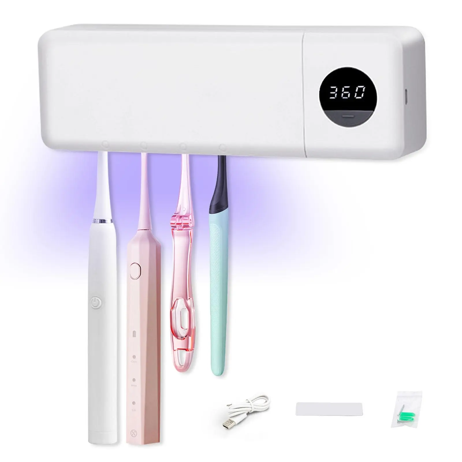Wall-Mounted UV Toothbrush Holder, Automatic UVC Sanitizer with Smart Drying System, Rechargeable 4-Slot Bathroom Organiser, Toothbrush Protector, Uv Toothbrush Holders