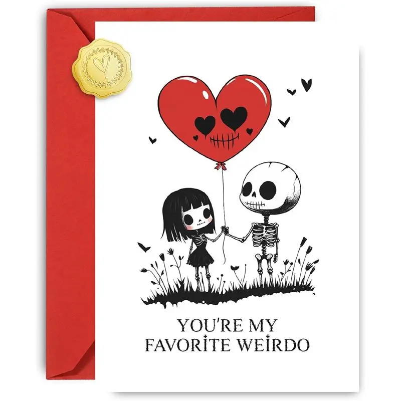 Humorous Gothic Greeting Card with Gold Heart Sticker, High-Quality Paper, Red Envelope, Eco-Friendliness for Gothic Lovers, Husband, Boyfriend (Anniversary & Valentine's Day Use)