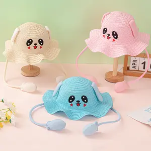 Cute Moving Bunny Ears Hat Airbag Cartoon Straw Hat Summer Sun Hat for Kids