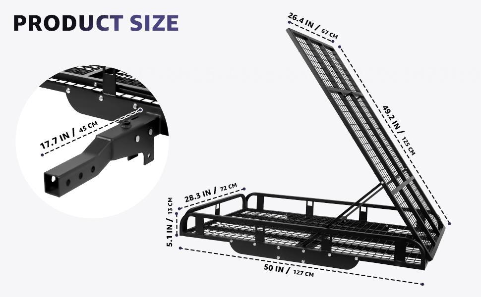55"x34"x9" Trailer Hitch Cargo Carrier, 1000LBS Hitch Cargo Carrier with Ramp, Folding Mobility Scooter Carrier, Heavy Duty Aluminum Alloy Cargo Carrier, 2" Receiver for SUV, Truck, Van, Car
