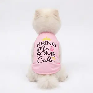 Dog Birthday Party Vest Top, Pink 'Bring Me Some Cake' Print Puppy Pet Vest, Cute Crown & Cupcake Print Dog/Cat Clothing for Birthday Celebrations, Soft Comfortable Dog/Cat Loungewear for Small Medium Pets