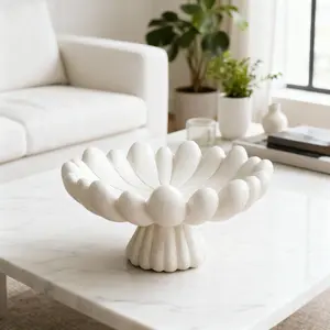 Elegant Petal Shaped Fruit Bowl, Modern Leaf Design Decorative Serving Bowl, Centerpiece for Minimalist Home Decor, Scalloped Serving Bowl