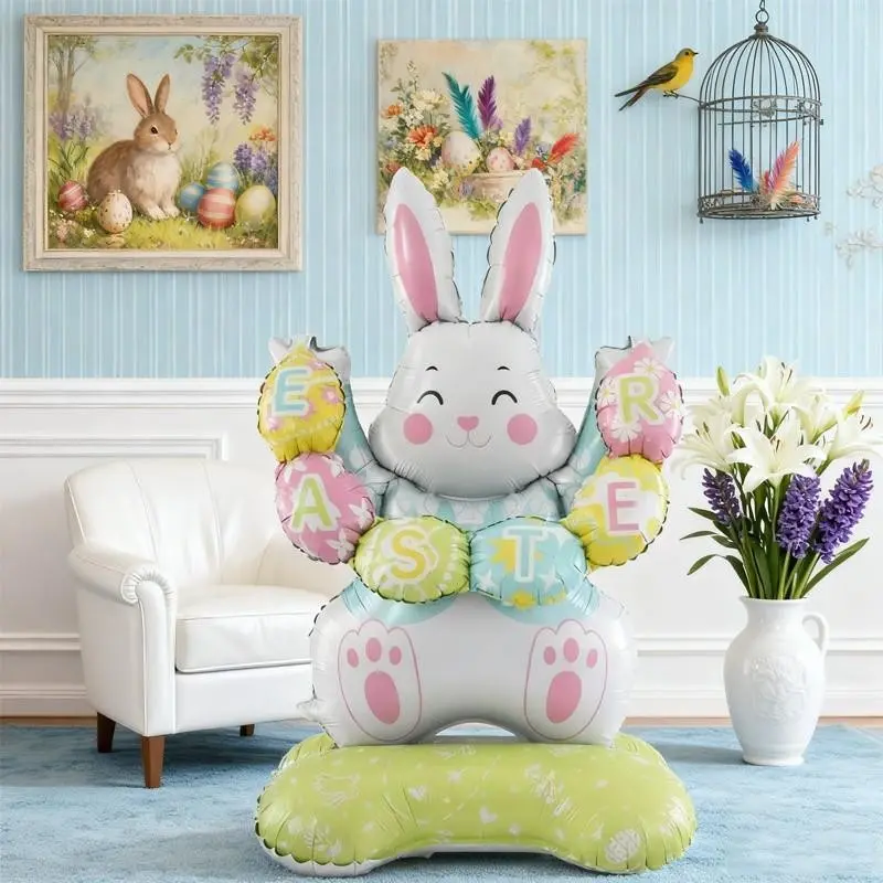 Standing Easter Bunny Balloon Decoration, Balloon Set, 59 Inch Letter Rabbit Shape, Perfect for Easter Party Celebrations, Indoor Outdoor Decor, Balloon Party Supplies