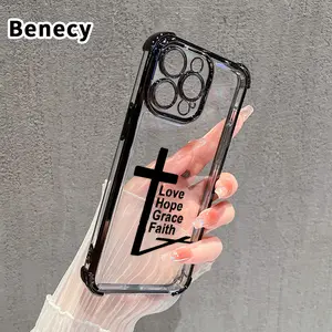 Cross Virtues Pattern Four Corner Anti-Fall Phone Case Transparent Electroplated Protective Cover for iPhone 16 Pro Max 15 Plus 14 13 12 11 E