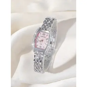 CARYINO Silver Ladies' Rhombus Stainless Steel Watch Band, Classic And Elegant, Decorated With Dazzling Diamonds And Quartz Movement, Suitable For Daily Wear As A Gift For Students Returning To School