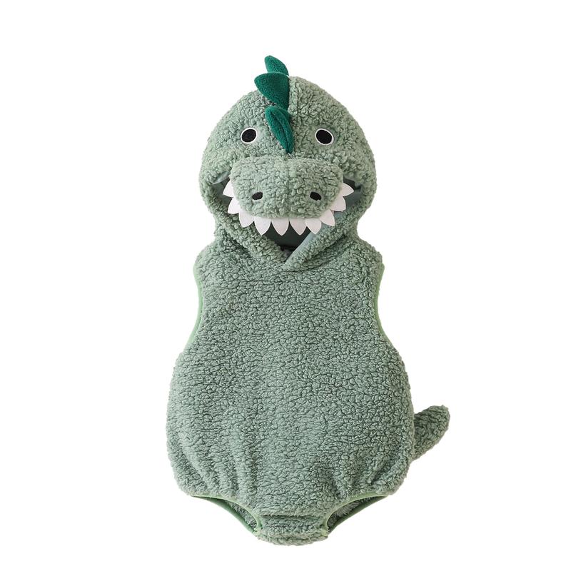 Newborn Baby Boy Girl Halloween Costume Dinosaur Costume Plush Sleeveless Hood Romper My First Halloween Baby Girl Boy Outfit
