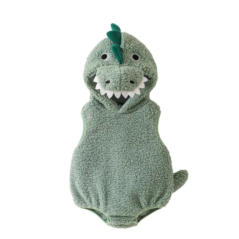 Newborn Baby Boy Girl Halloween Costume Dinosaur Costume Plush Sleeveless Hood Romper My First Halloween Baby Girl Boy Outfit