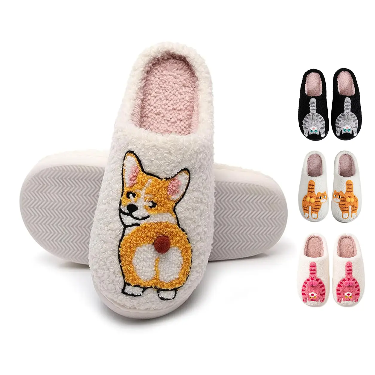 Women's Cat/Corgi Cotton Slippers Fun & Comfortable Plush Footwear for Men & Women Autumn Winter Indoor Use Cozy Stylish - Girl Black