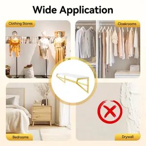 (Gold) Wall-Mounted Garment Rack, Clothes Rack with Top Shelf, Display Hanging Clothes Rack, Load Capacity 30 KG, 105*25*30 cm Laundry Hangable