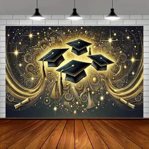 Luxurious Graduation Cap Celebration Banner - 8x6ft Polyester Party Decor for Home, Garden, Studio & Outdoor Events - Versatile in Multiple Colors