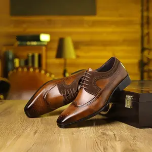 Men's Fashionable Brogue Design Lace Up Wingtip Dress Shoes, Casual Comfortable Business Style Shoes for Daily Wear, Fashion Shoes for Party, Daily Clothing Decor, Boy