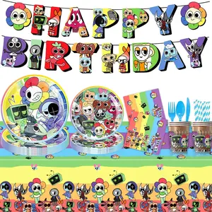 DANDY's & World Theme Birthday Disposable Tableware Plate Banner Backdrop Cup Napkins Party Decor Balloon Cake Topper Gift Prop