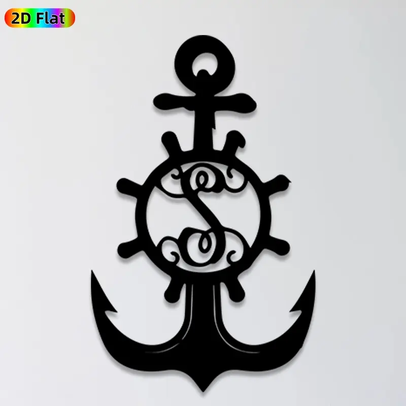 1pc Anchor & Ship Wheel Metal Wall Art, Nautical Anchor Statue Mural, Ideal Gift for New Year, Easter, Nautical Decor Enthusiasts, Weather-Resistant Metal Wall Decor Wall Sculptures, Perfect for Porch Wall & Garden Fence, Stunning Outdoor Decor