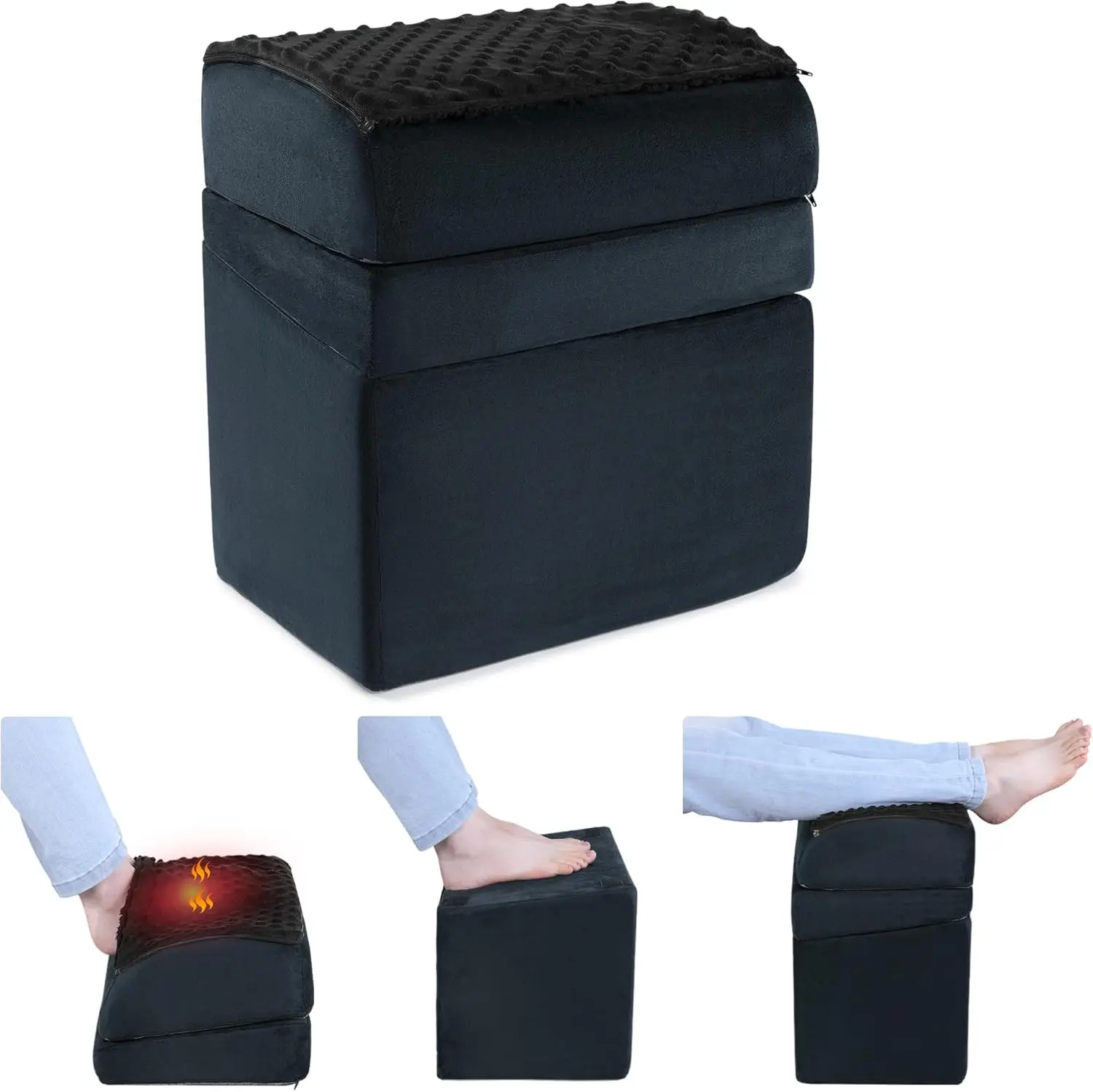 Adjustable Foot Rest for Under Desk at Work with  Warm Pocket,  Foot Stools for Under Office Desk,  Rest for Desk with Machine Washable Cover