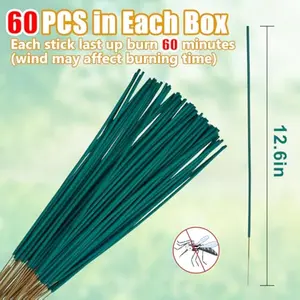 Mosquito Repellent Outdoor Patio 60 Pcs Natural , Citronella Oil Mosquito Incense Sticks Plant-Based Bug Repellent for Patio Camping Fishing Backyard Travel Mosquito Control