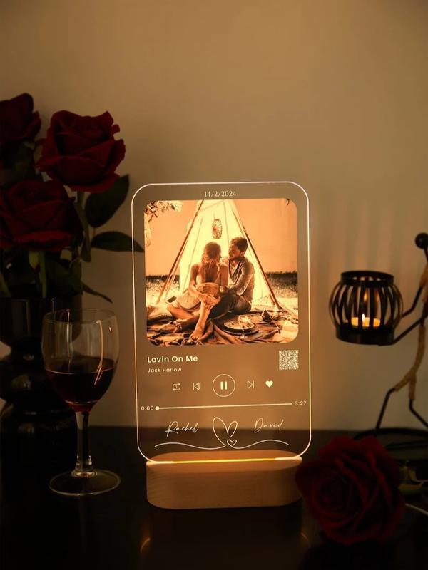 Personalized Acrylic Music Plaque Couple Picture Frames with Photo Night Light, Anniversary Gift for Women Men Him Her Girlfriend Boyfriend, Valentine's Day Bedroom Decor, Wedding Home Keepsake