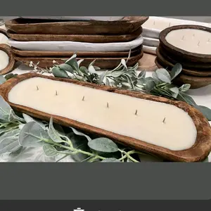 Large Hand Carved Dough Bowl Candle