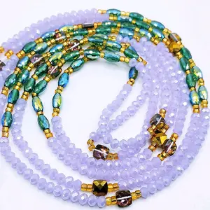 Crystal Violeta Purple Shade Waistbeads Belly Chain 50 Inches Women's Adornment Tie on Waistbeads Female Daily Wear Handmade with Care