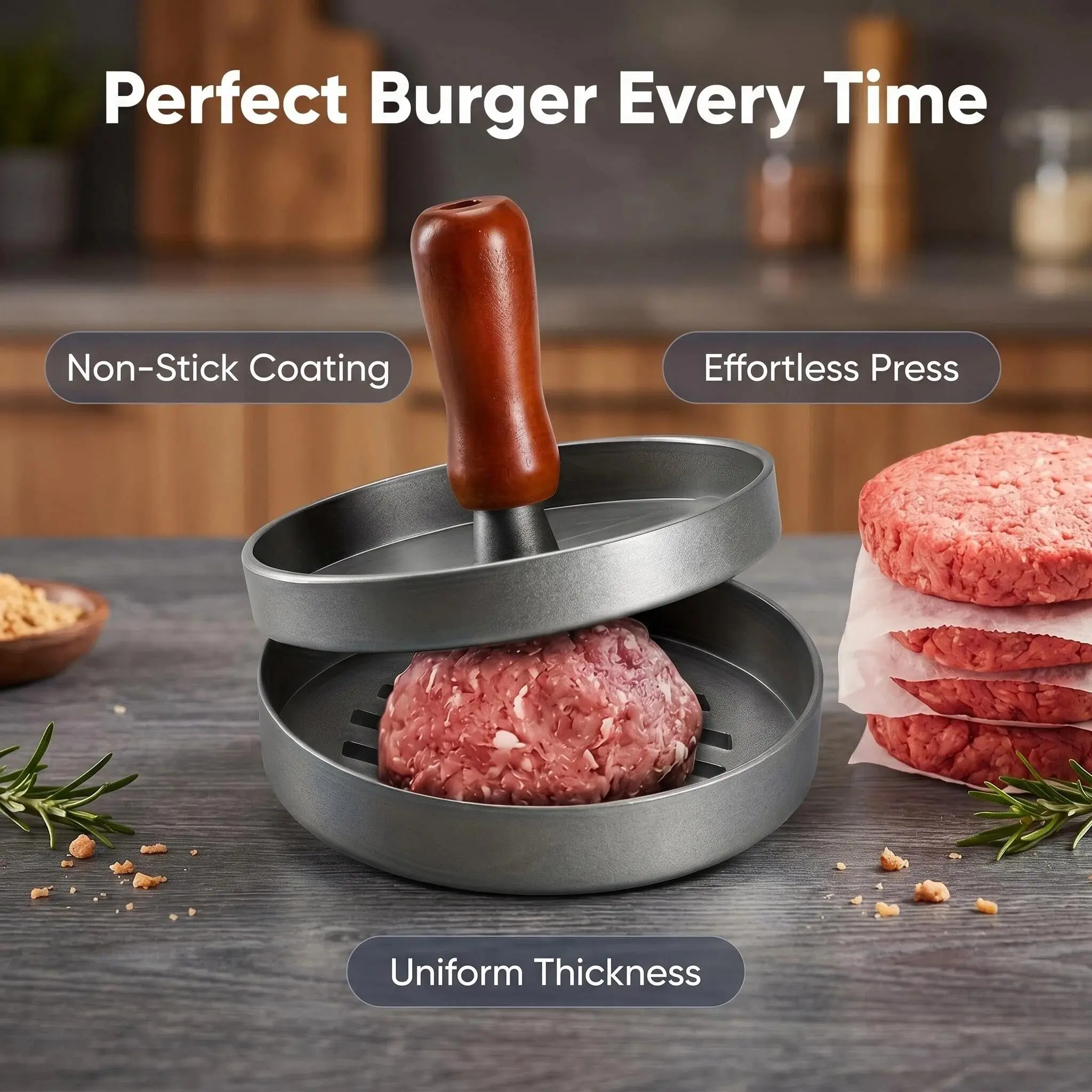 1 Pack Non-Stick Burger Patty Press Mold, Premium Round Hamburger Maker, Easy Clean Meat Press Tool for Outdoor BBQ, Grill & Griddle, Perfect for Beef, Veggie, Cheese Burgers