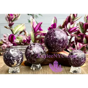 4 Pcs Natural Lepidolite Mica Spheres Crystal Ball 2.9-3 lbs