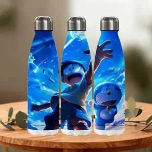 1pc 18oz thermos cup, Cartoon Doraemon stainless steel thermos cup, water bottle, portable straw cup, outdoor cup, accompanying cup, coffee cup, cup set-Christmas Valentine's Day gift (straw in the cup) , suitable for gift giving