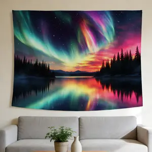 Aurora Borealis Tapestry Northern Lights Mystical Landscape Style Wall Hanging Suitable for Home Decor Valentine's Day Easter St.Patrick's Day Halloween Christmas and Other Festival Decorations.