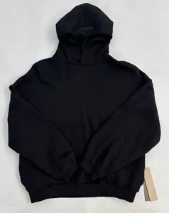 2024 Fleece Black Pullover Hoodie- Graphic Long Sleeve Sweatshirt for Casual Outdoor Wear, Oversized Fit