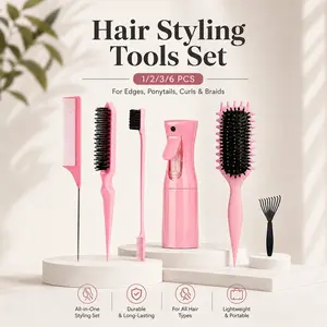 1/2/3/6pcs Hair Styling Tools Set | Edge Brush, Rat Tail Comb, Spray Bottle & Curl Styling Brush for Wigs, Braids, Ponytail, Baby Hair & Daily Hair Ca