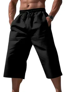 Men's Solid Color Capri Pants, Loose Casual Comfy Breathable Pocket Shorts for Summer, Men's Bottoms for Daily Wear, Casual Sports Shorts, Casual Athletic Shorts