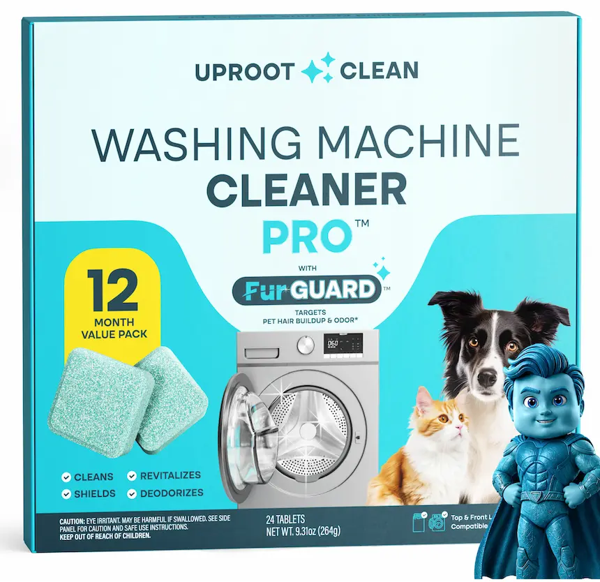 Uproot Clean Pet Home Washer Maintenance Tablets - Enzyme Deep Clean & Deodorizer (Includes Free Gifts) - Compatible with All Washers, Septic Safe