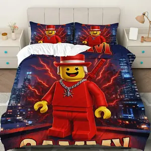 3PCS Duvet Cover Set, 1 Duvet+2 Pillowcases(Without filler),  City Lightning Hero Red Suit theme, Christmas bedding set, Soft Durable Colorful Suitable for decoration Bedroom, Guest Room, Dormitory, Apartment.