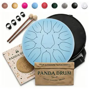 Panda Drum Plus Steel Tongue Drum 11 Inch – 432 Hz, with Music Book, Mallets, Bag & Finger Picks, Ideal for Adults & Kids