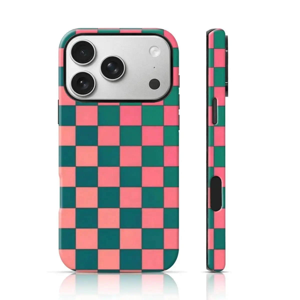 Pink and Dark Green Checkerboard 2‑in‑1 Phone Case — Compatible with Samsung S26/S25/S24/S23/S22/S21, iPhone 17/16/15/14/13/12/11 phone cases. Drop‑Resistant, Non‑Slip, and Fade‑Resistant. The Perfect Gift for Y2K and Preppy Style Lovers.