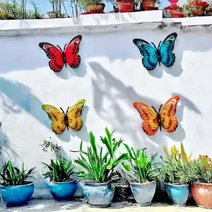 4pcs Metal Butterfly Wall Decorations, Colorful Modern Metal Butterflies for Outdoor Patio Walls, Fences, Garage Doors, Garden Courtyard Decoration