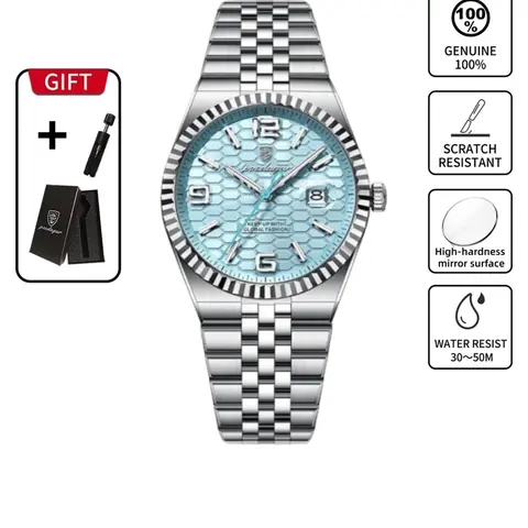 Poedagar original high-quality men's watch, waterproof, luminous dial watch, date, luxury, Analog Quartz Movement, stainless steel casual quartz watch, men's watch, Modern Fashionable Wristwatch, Business Fashion Watches
