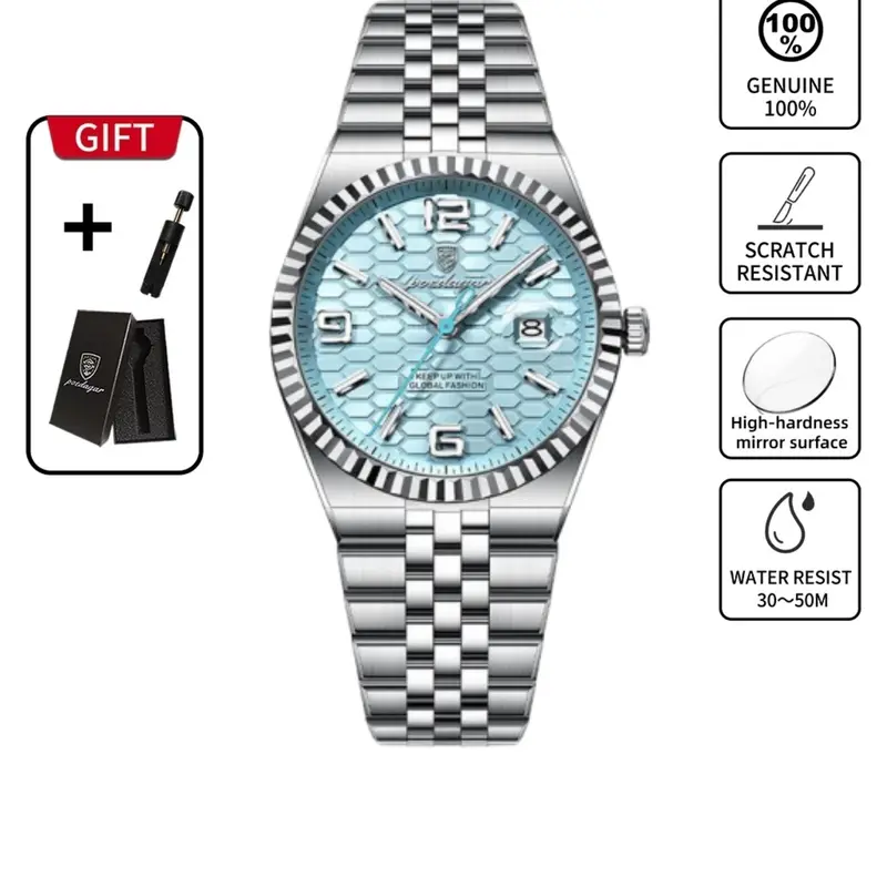 Poedagar original high-quality men's watch, waterproof, luminous dial watch, date, luxury, Analog Quartz Movement, stainless steel casual quartz watch, men's watch, Modern Fashionable Wristwatch, Business Fashion Watches