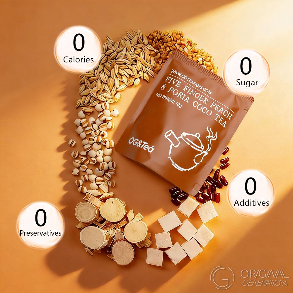 Anti Inflammation Tea BOGO Five Fingered Peach Poria Coco Tea 2 Cartons (1Carton 100g 10g×10packs)×2 With Five Fingered Peach; Poria Coco;Tartary Buckwheat; Red Bean;Raw Malt; Coix Seed; Orange Peel; Gorgon euryale Seed; Gardenia