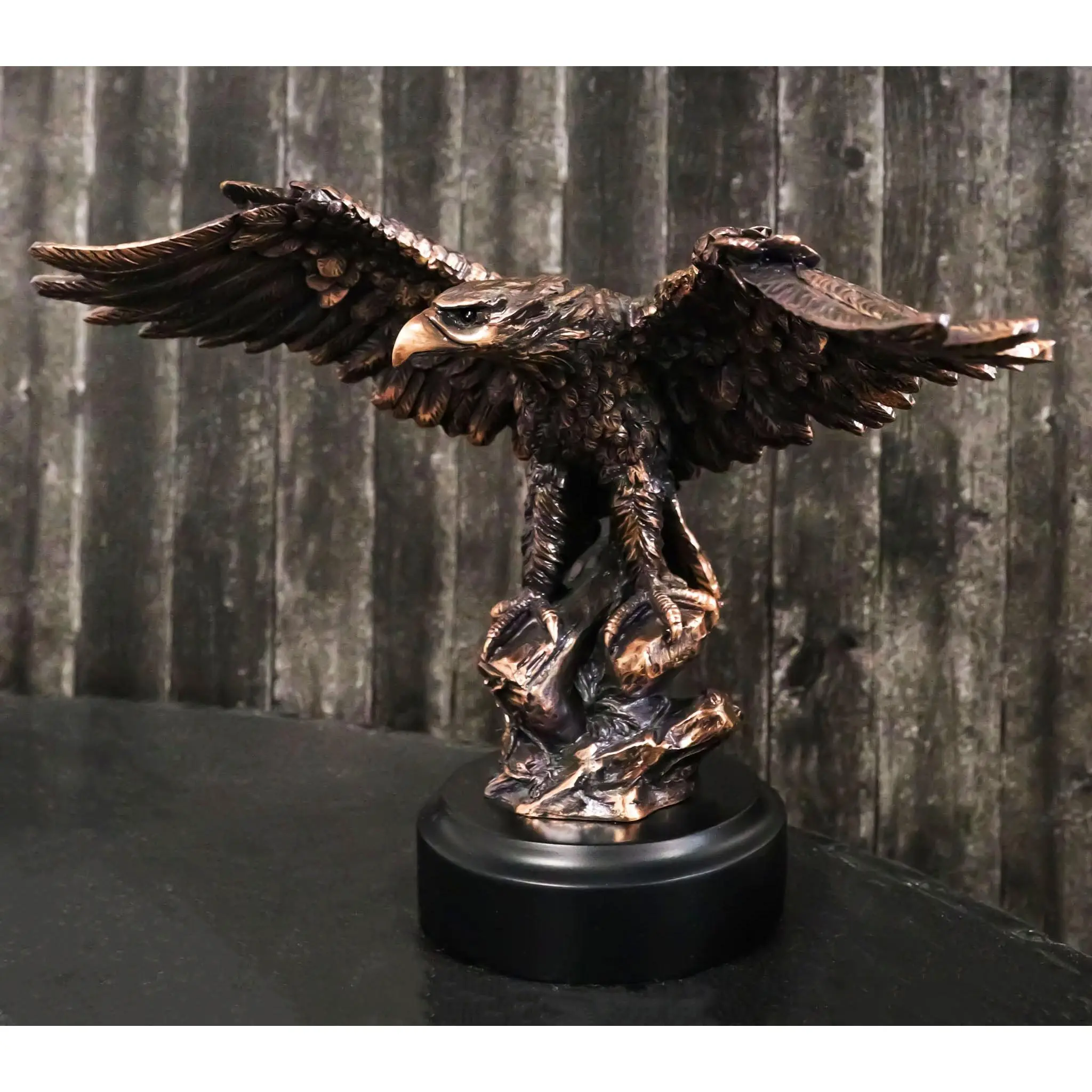 Patriotic American Bald Eagle Bronze Electroplated Resin Figurine With Base